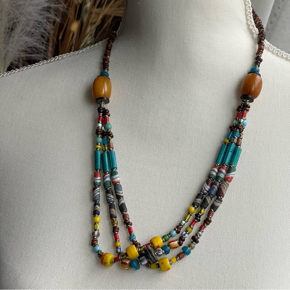 Handmade | Vintage | African Trade Beads Multi-Strand 23" Necklace - Picture 8 of 13